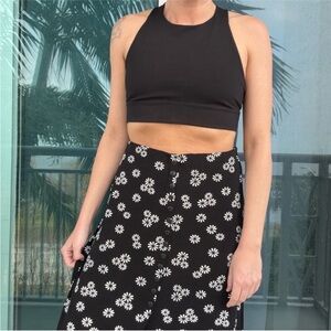 Vintage 90s Black Daisy Maxi Skirt L